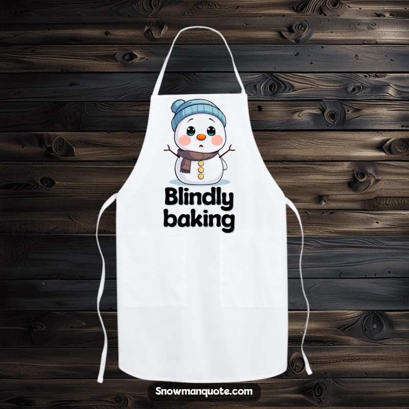 Funny Apron: A snowman humorously blinded by its hat, ready to assist in the kitchen with a smile and protection.