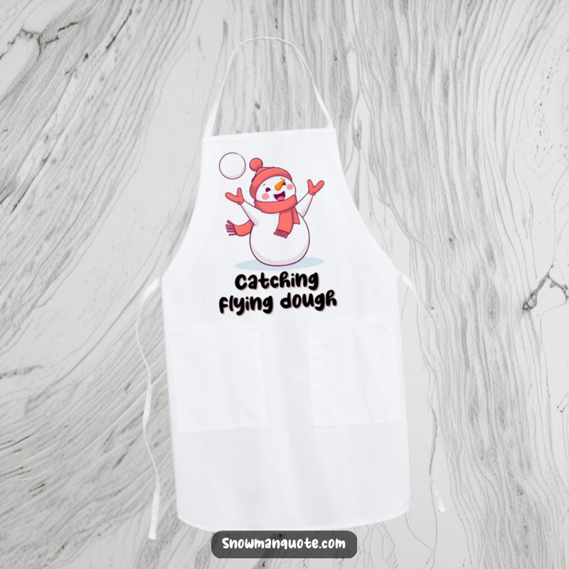 Funny Snowman Apron: A delighted snowman with a jaunty scarf catches a flying snowball, bringing playful energy to your kitchen.