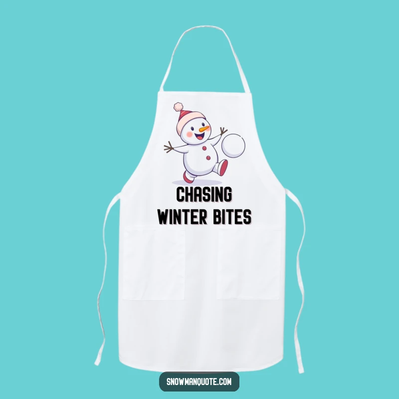 Funny Snowman Chase Apron: Playful Chef Gear, Energetic Kitchen Gift