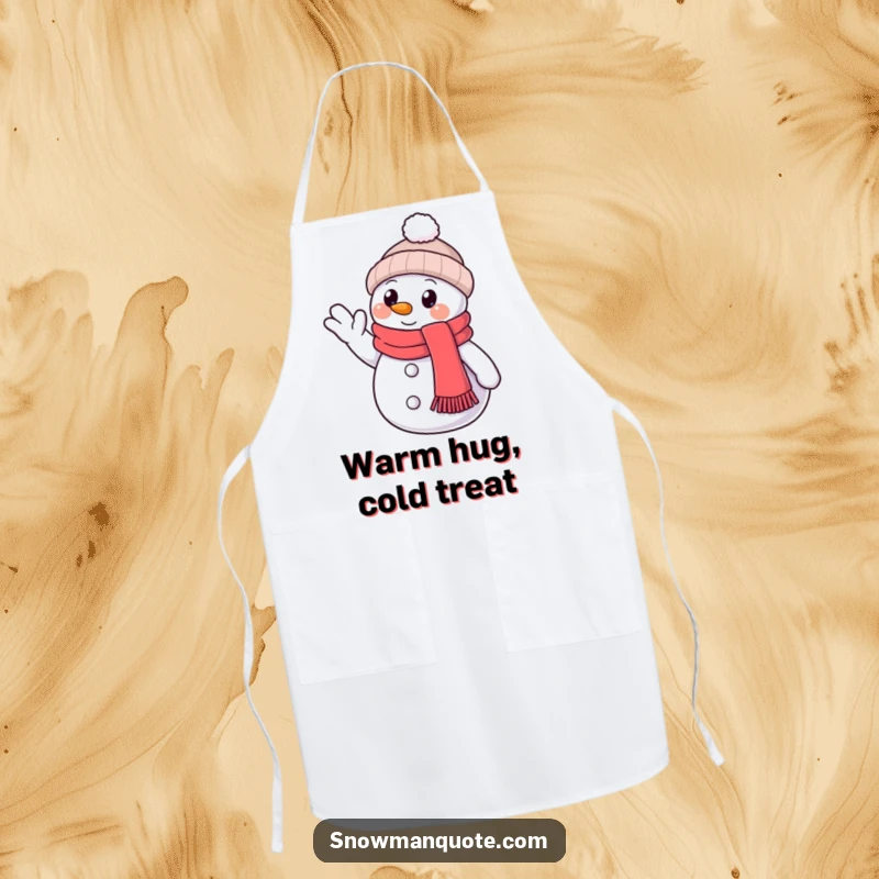 Funny Apron: A snowman with a scarf gives a friendly wave, its button eye radiating warmth and welcoming vibes.