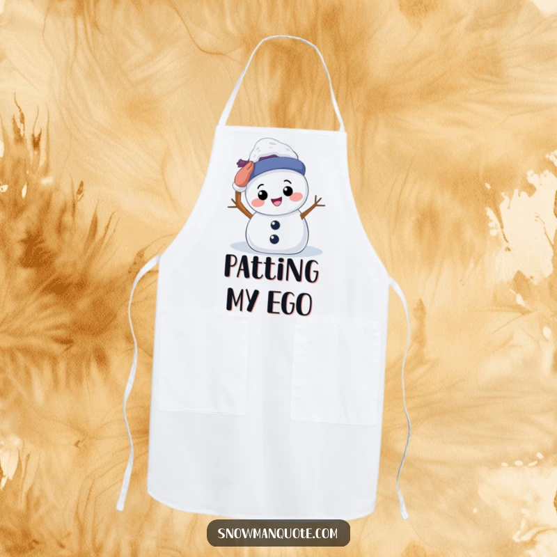 Funny Apron: A smiling snowman attempting to pat its own head, ready to protect your clothes while you cook with positivity.