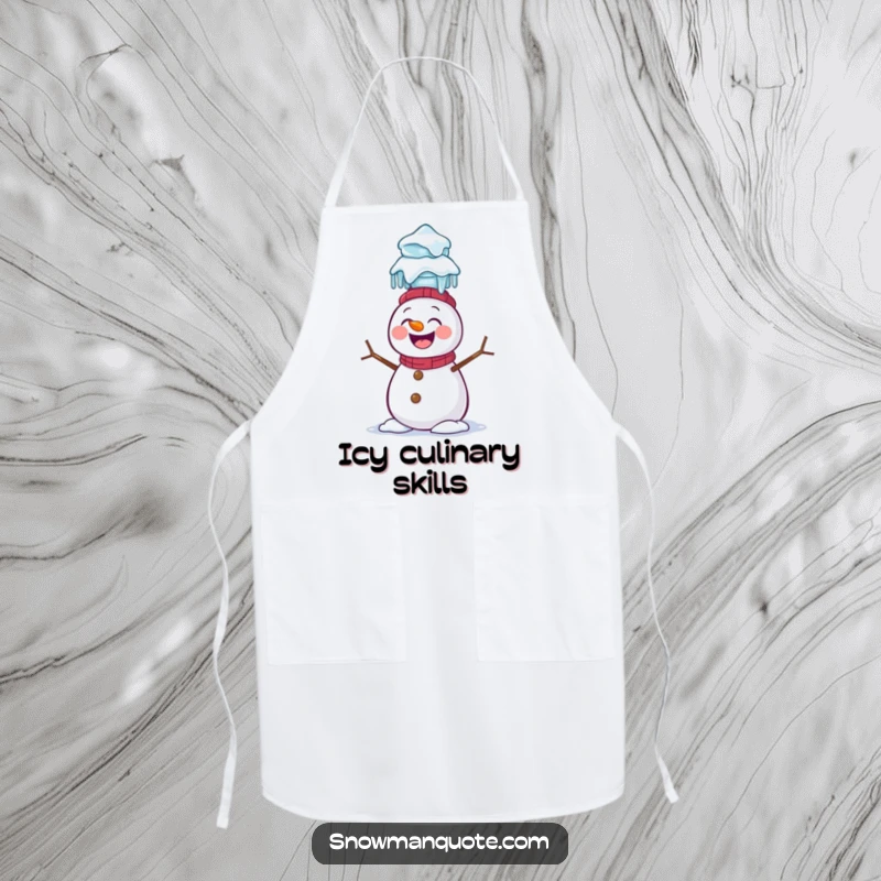 Funny Snowman Apron: A giggling snowman attempts to balance a stack of icicles on its head, bringing winter comedy to your kitchen.