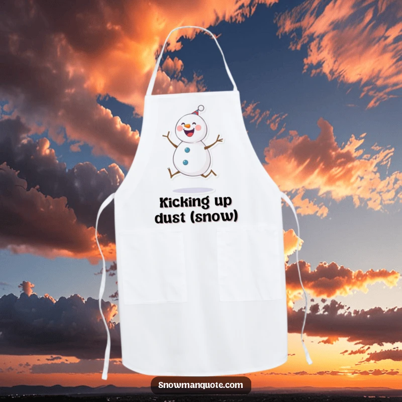 Funny Apron: Cheerful snowman performing a lively kick, ready to protect your clothes while you cook and have fun.