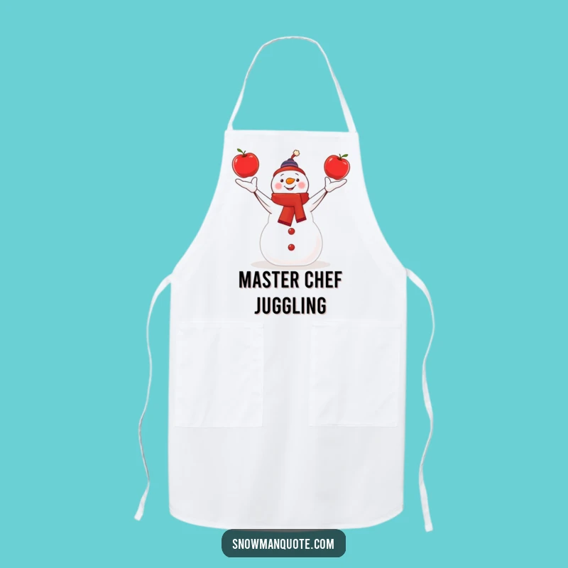 Funny Juggling Snowman Apron - Apple Acrobat for Kitchen Fun & Gift