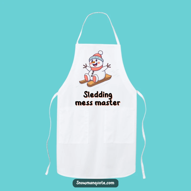 Funny Snowman Sledding Apron: Hilarious Winter Kitchen Fun Gift