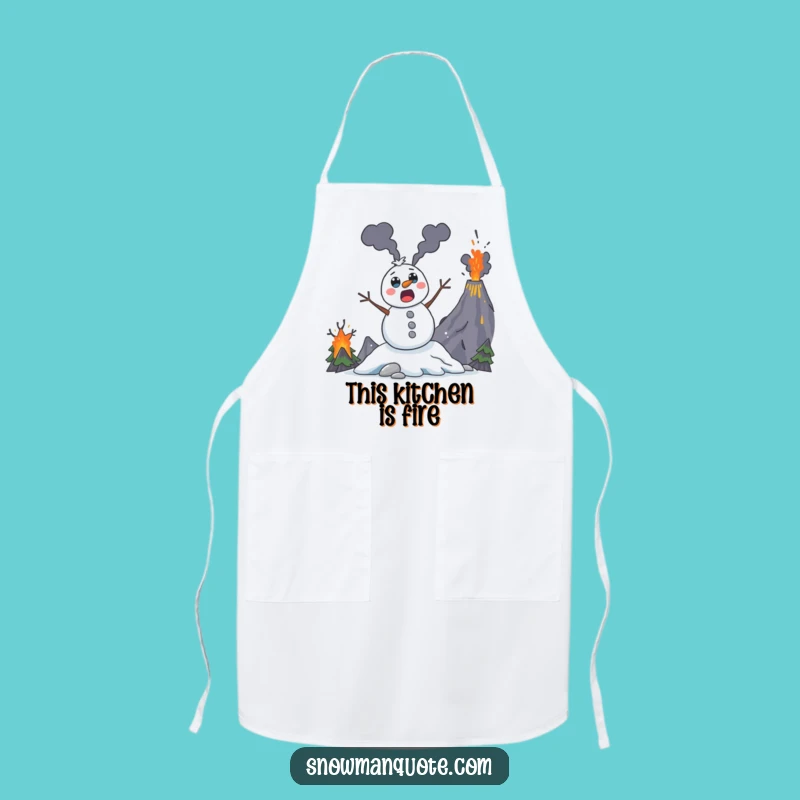 Funny Volcano Snowman Apron: Fiery Kitchen Wear for Adventurous Cooks