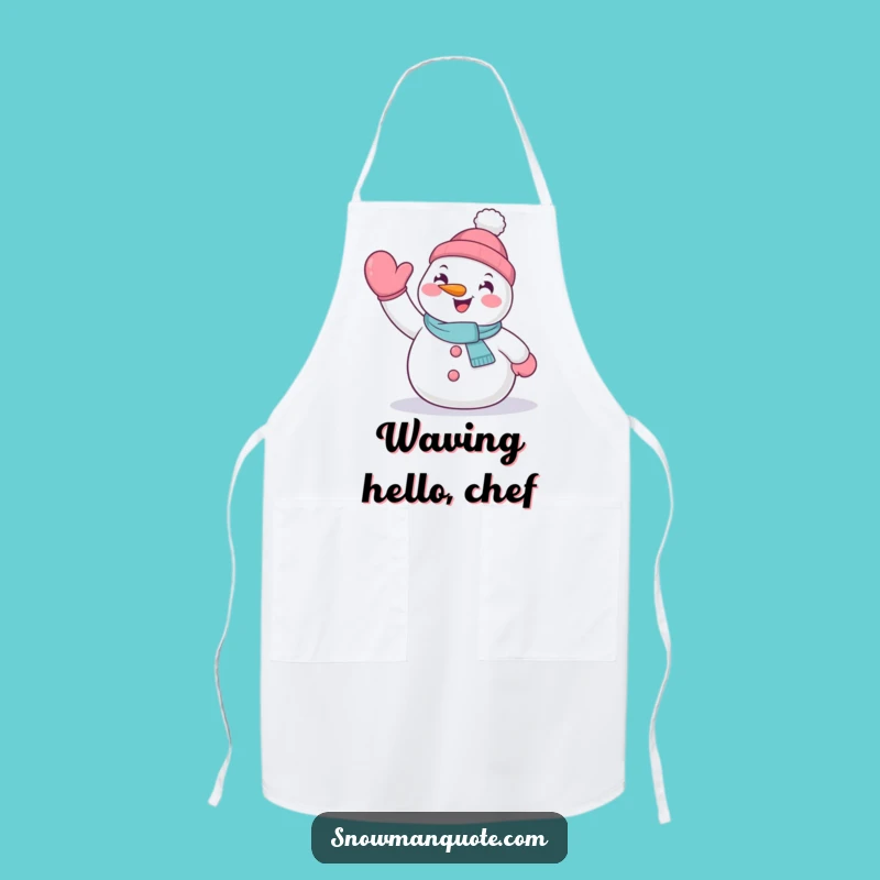 Funny Waving Snowman Apron - Enthusiastic Kitchen Fun