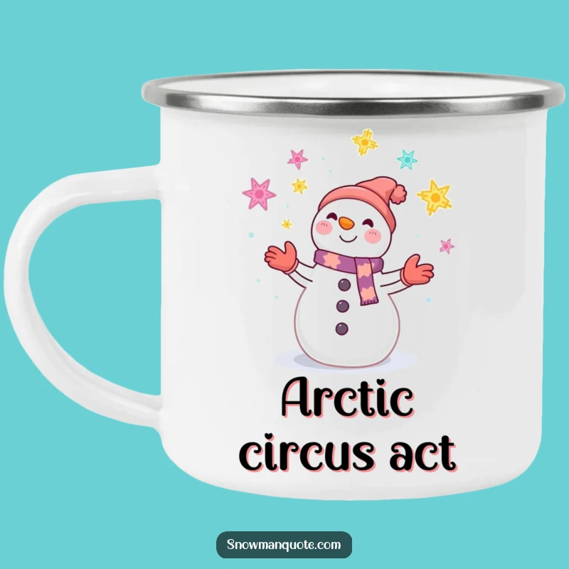 Funny Snowman Juggling Camping Mug - Winter Snowflake Enamel Gift