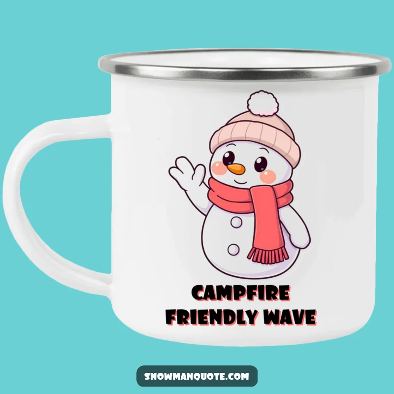 Funny Snowman Friendly Wave Camping Mug: Warm Sips on Outdoor Adventures