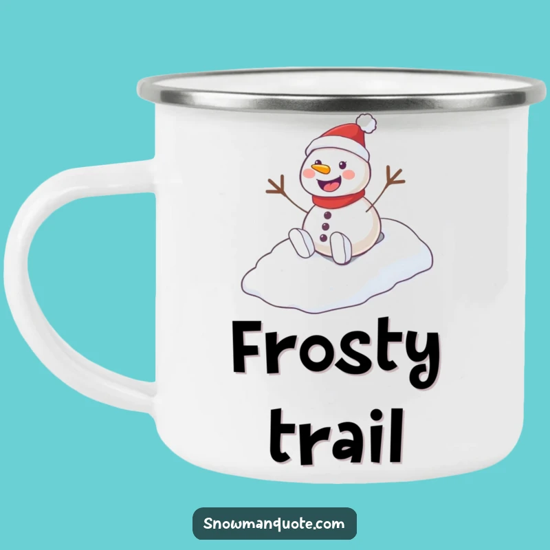 Funny Playful Snowman Hill Camping Mug: Adventure with Winter Cheer