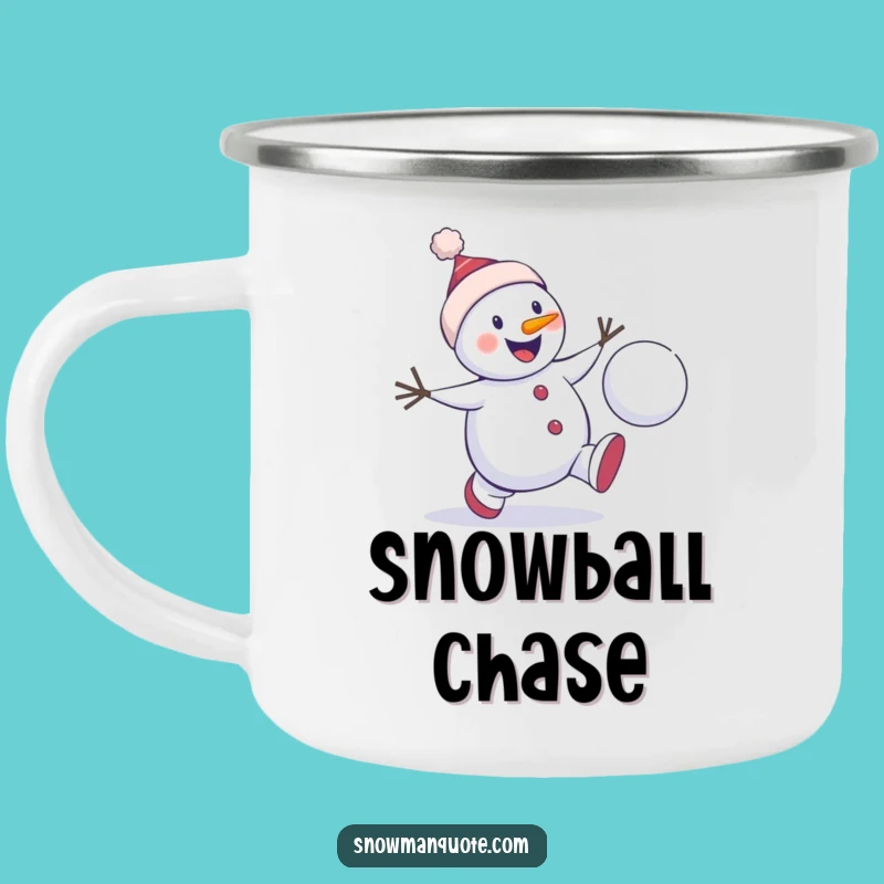 Funny Snowman Chase Camping Mug: Playful Pal, Energetic Outdoor Gift