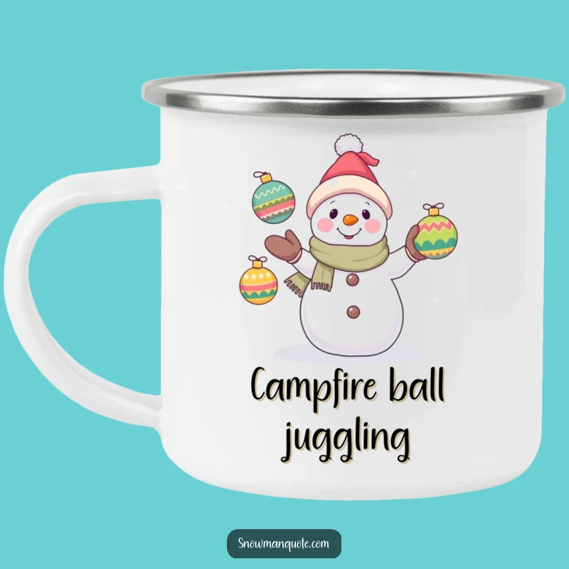 Funny Snowman Juggling Camping Mug: Holiday Cheer for Your Adventures Gift