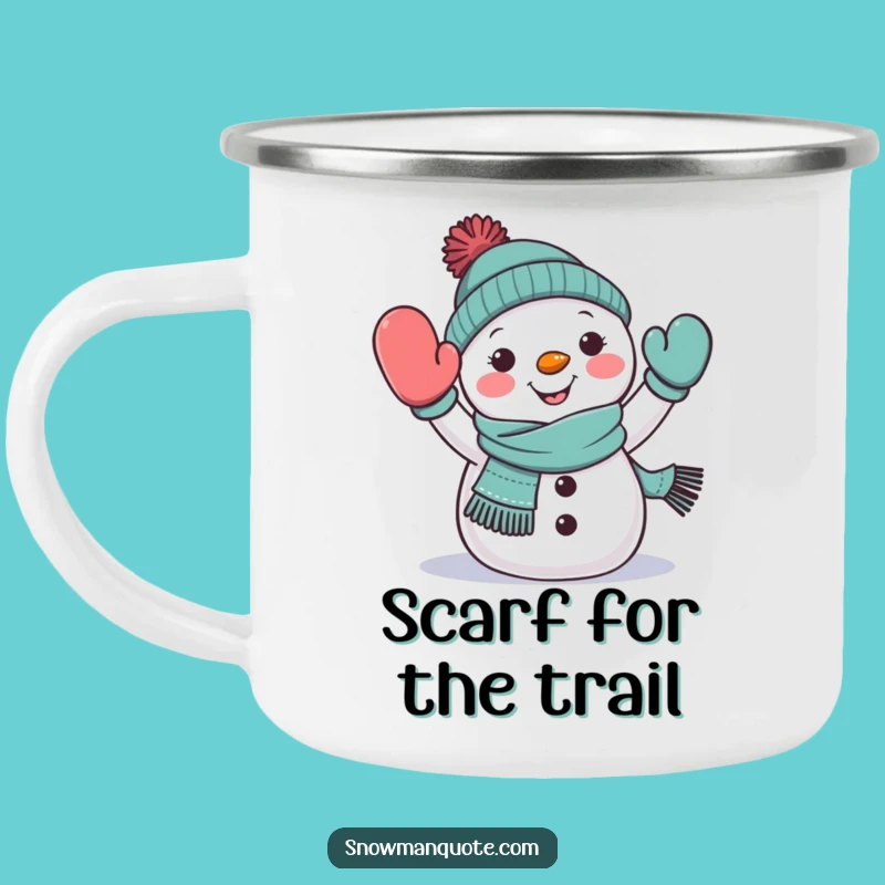 Funny Snowman Waving Camp Mug: Cheerful Winter Outdoor Greetings Gift