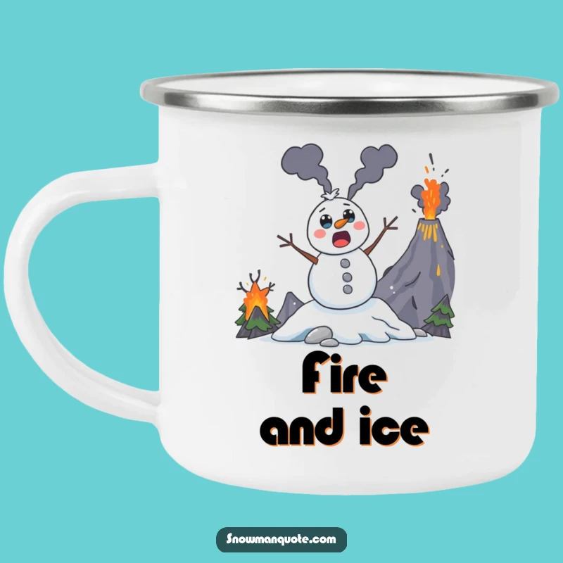 Funny Volcano Snowman Camping Mug: Fiery Drinkware for Outdoor Escapades
