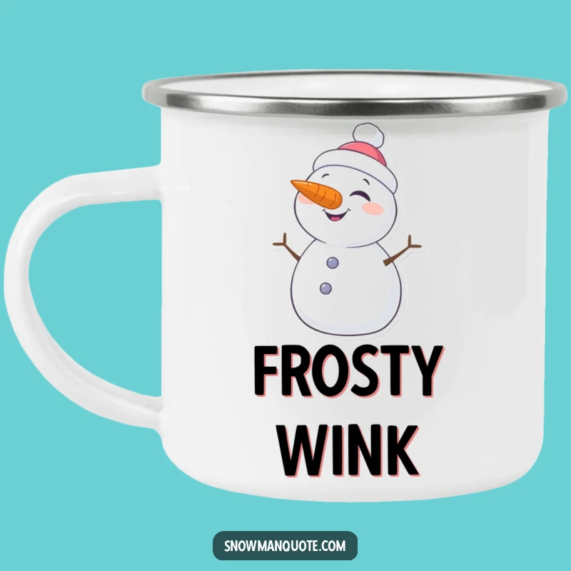 Funny Winking Snowman Camping Mug: Playful Carrot Nose Adventure Gift