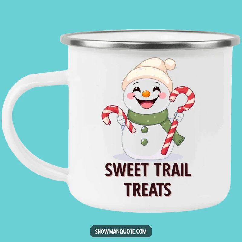 Funny Snowman Candy Cane Camping Mug - Sweet Sips for Outdoor Adventures