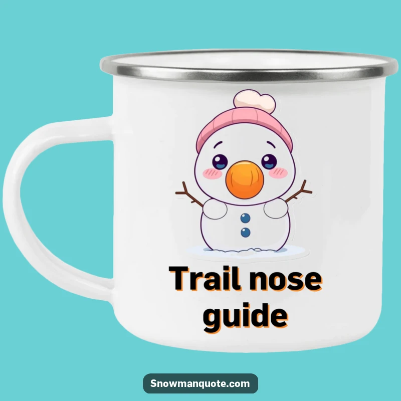 Funny Snowman Carrot Nose Camping Mug - Shy Winter Peek Enamel Gift