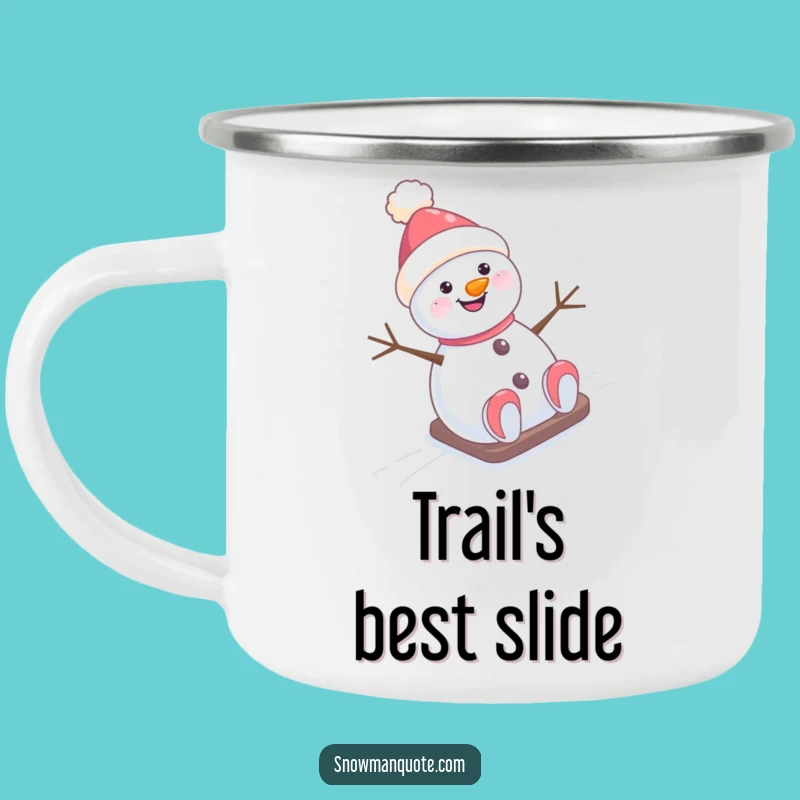 Funny Snowman Hill Slide Camping Mug: Adventure & Laughter on Snowy Trails