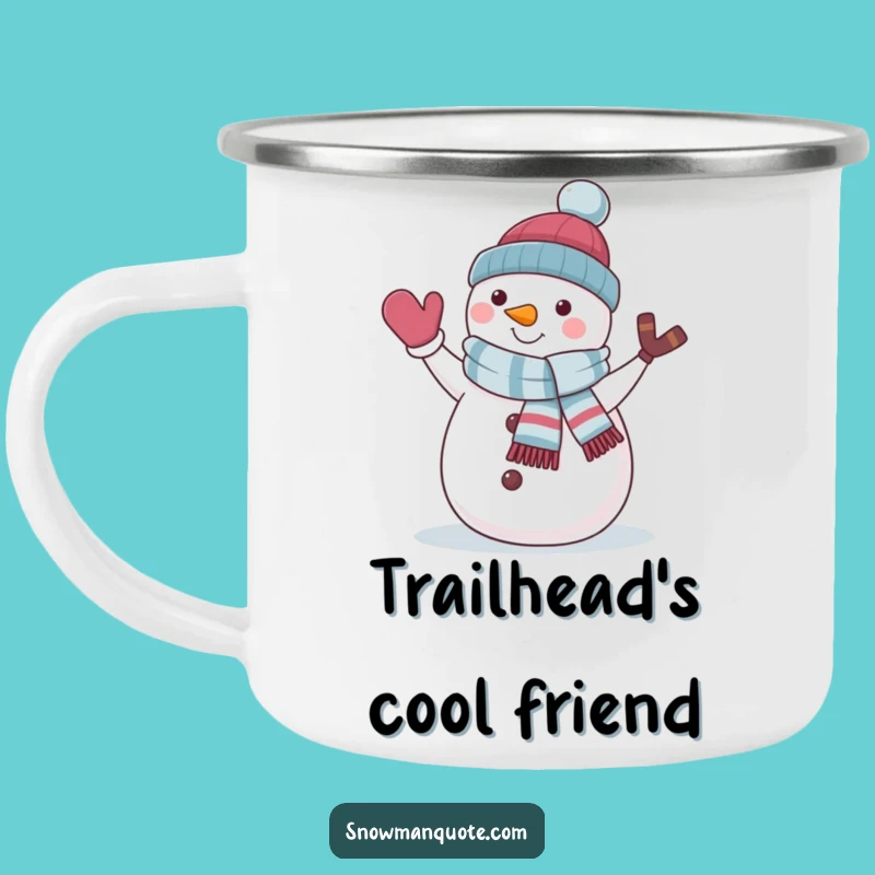Funny Snowman Camping Mug - Jaunty Scarf & Wave for Outdoor Adventures Gift