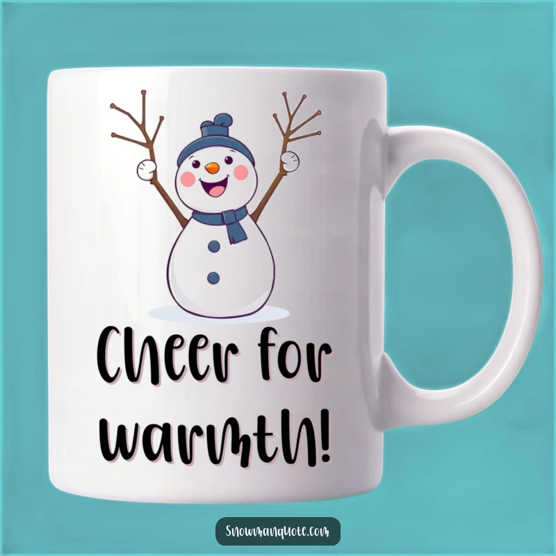 Funny Cheering Snowman Mug: Joyful Twig Arms for Winter Celebration Gift