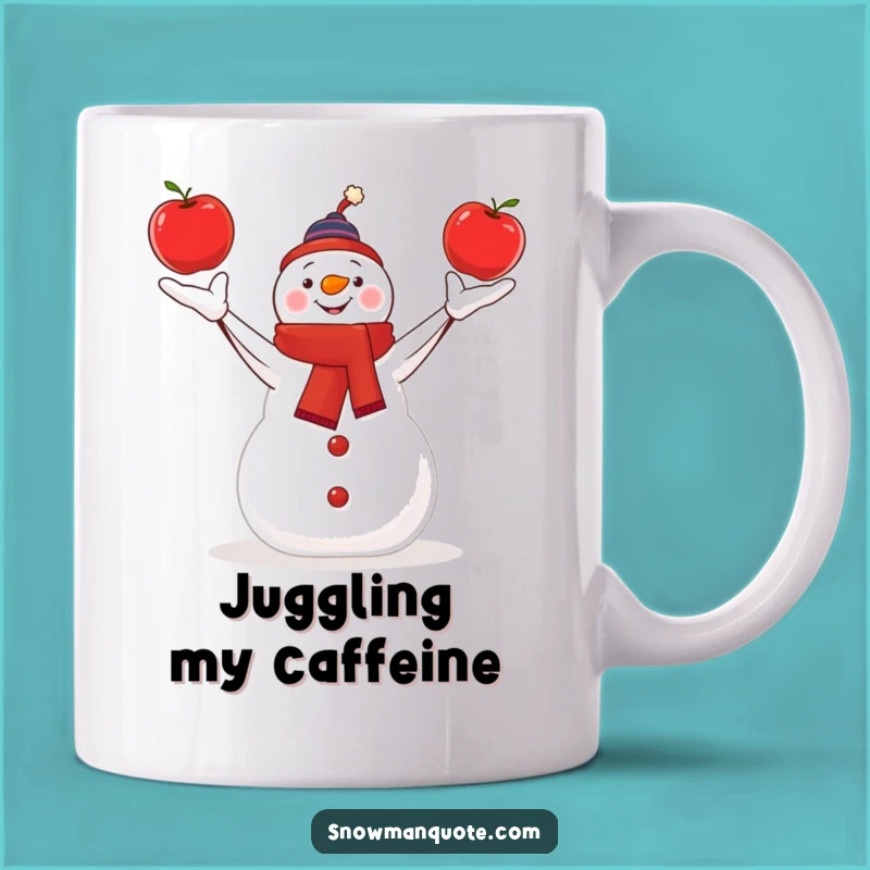 Funny Juggling Snowman Mug - Apple Acrobatics Perfect Winter Gift