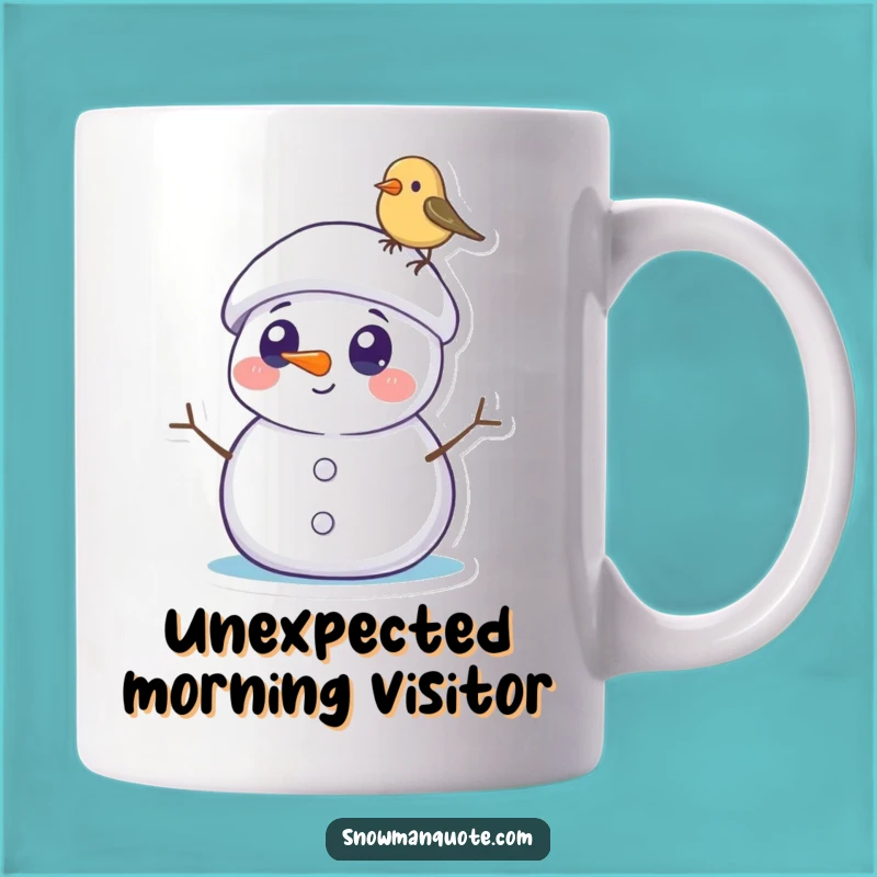Funny Snowman Bird Mug: Surprised Winter Friend Meets Tiny Bird, Perfect Funny Gift