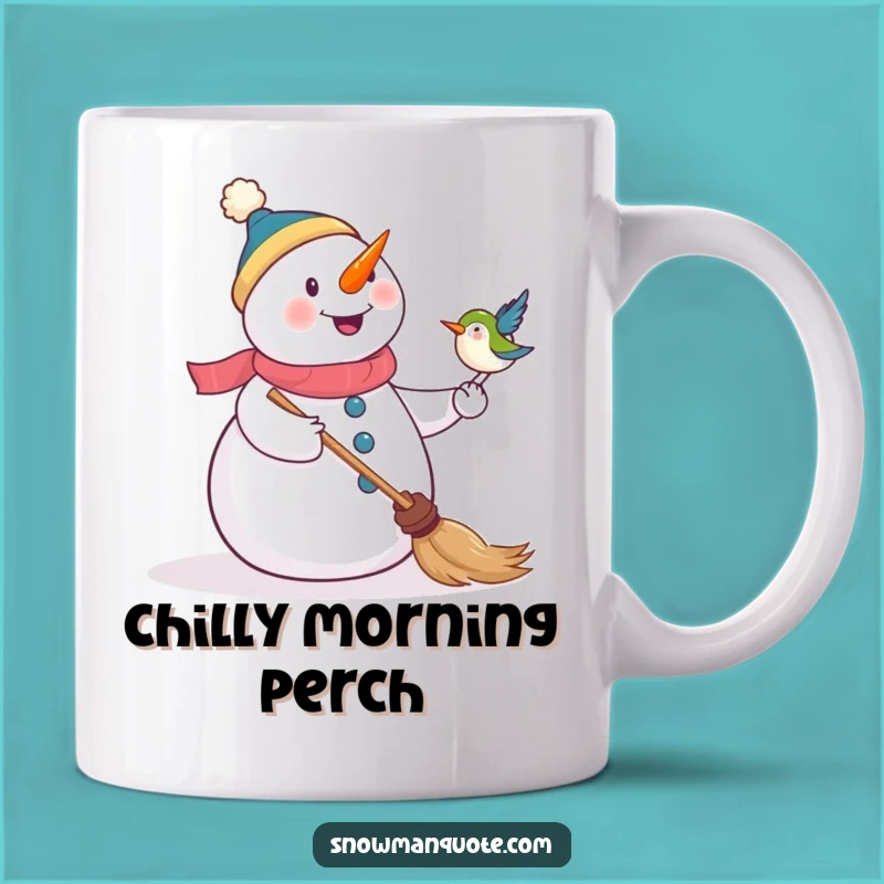 Funny Snowman Broom Bird Mug - Hilarious Winter Scene Gift Idea