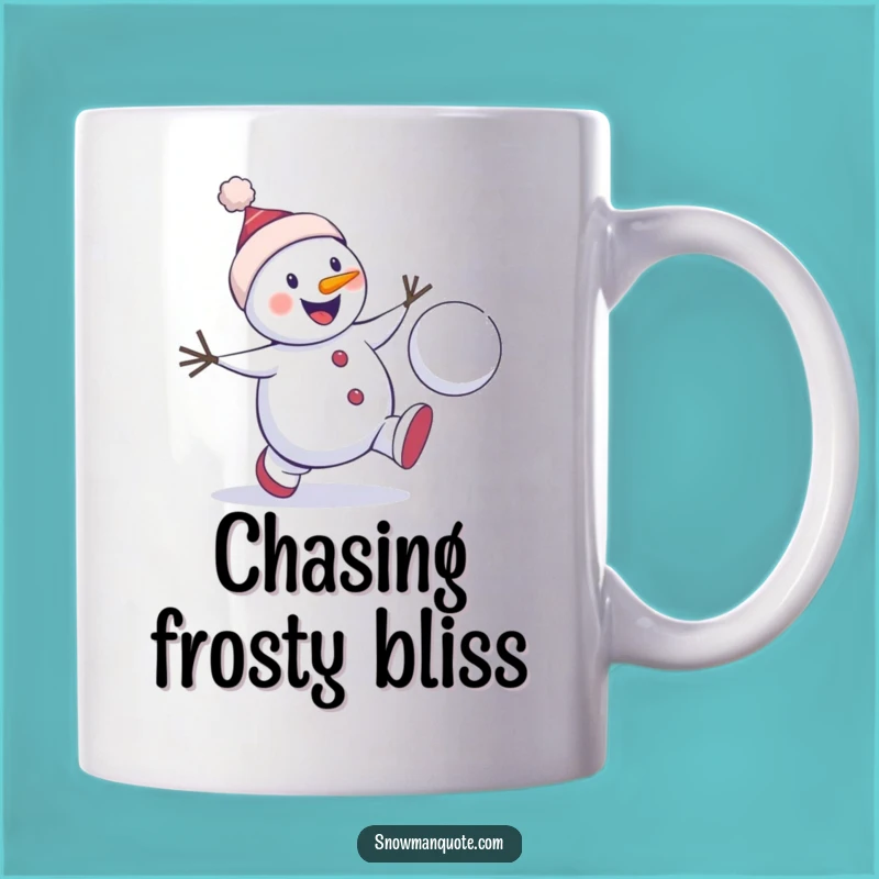 Funny Snowman Chase Mug: Playful Winter Fun, Energetic and Humorous Gift