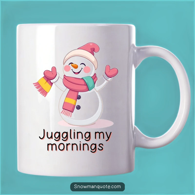 Funny Snowman Juggling Mug: A Happy Winter Performer's Colorful Scarves Funny Gift