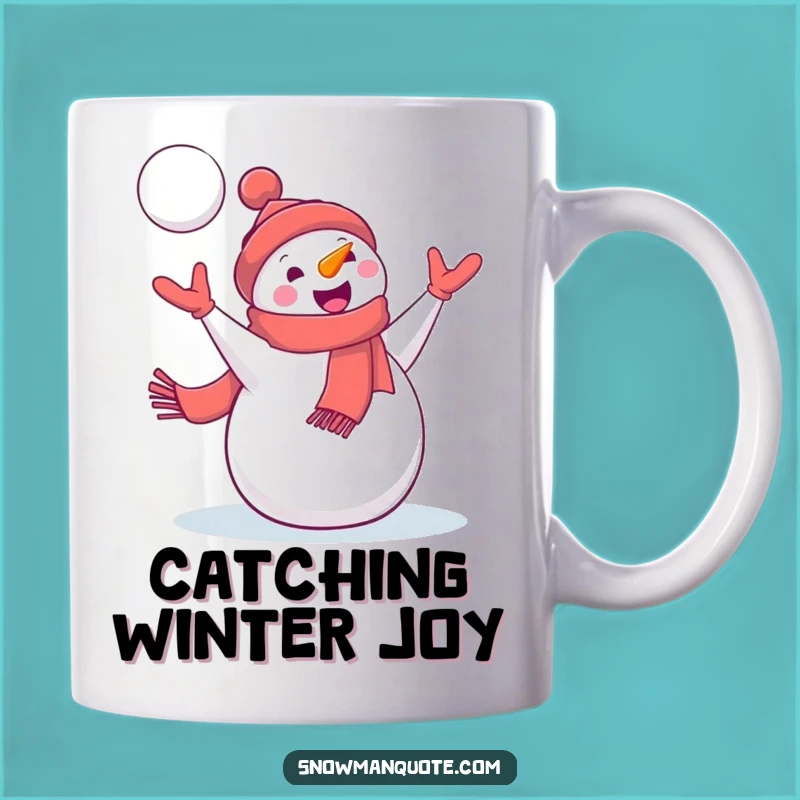 Funny Snowman Snowball Mug: Delighted Winter Fun, Catching Snowballs, Perfect Funny Gift