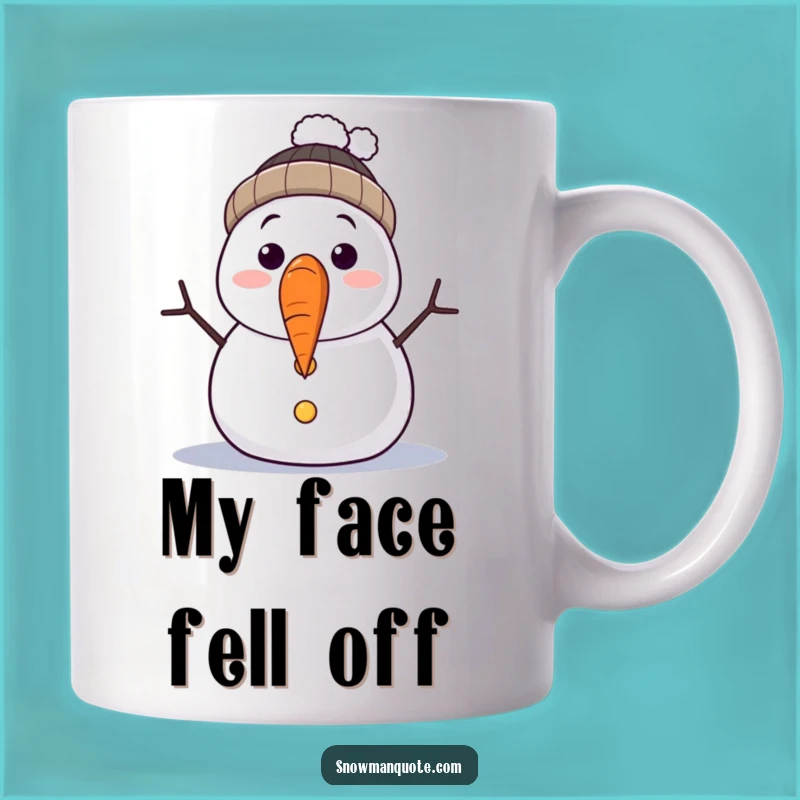 Funny Surprised Snowman Carrot Nose Falling Off Mug - Hilarious Winter Gift Idea