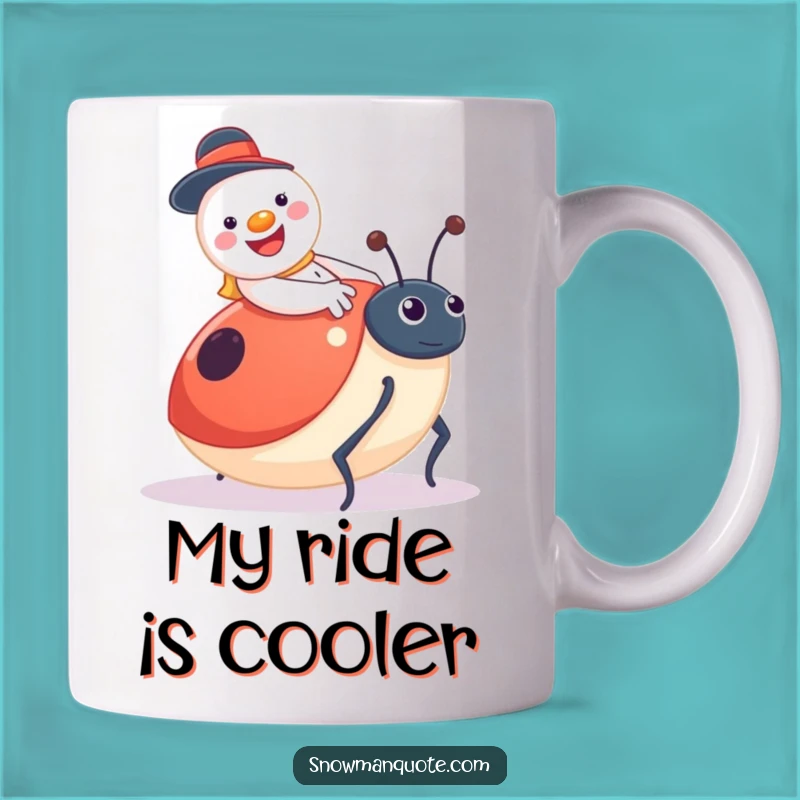 Funny Snowman Ladybug Mug: Jolly Ride Gift for Whimsical Humor Lovers
