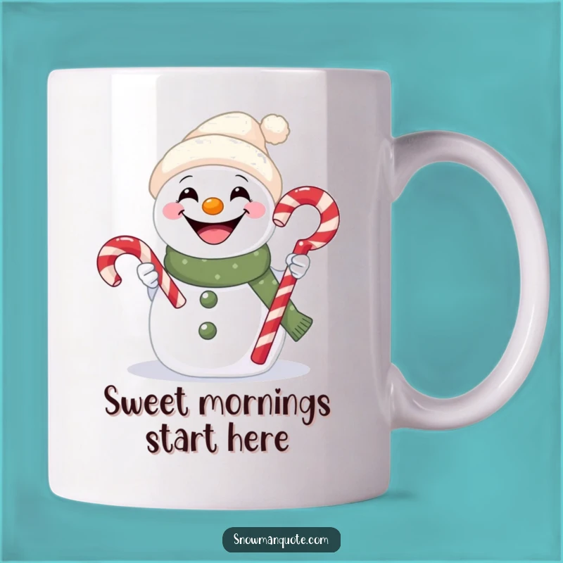 Funny Snowman Candy Cane Hug Mug - Sweet Winter Gift for a Cheerful Smile