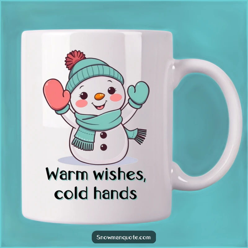 Funny Snowman Waving Scarf Mug: Cheerful Winter Greeting Gift Idea