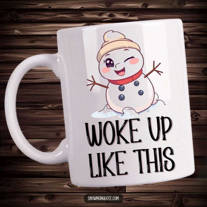 Funny Mug: A snowman winking mischievously as it rolls downhill. Captures a spirit of fun and playful adventure. Perfect gift.