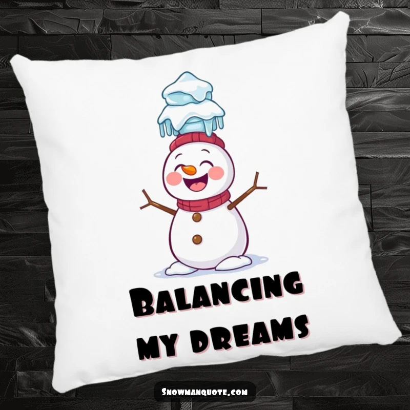 Funny Snowman Pillow: A giggling snowman attempts to balance a stack of icicles on its head, offering cozy winter comedy.