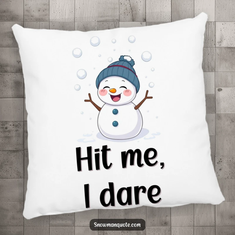 Funny pillow featuring a giggling snowman positively reacting to being hit by snowballs. Soft, humorous, and perfect for adding cheer.