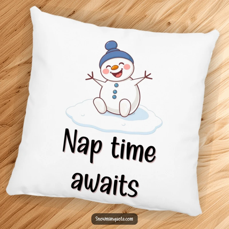 Funny decorative pillow featuring a snowman slipping on ice, adding a touch of humor to any room.