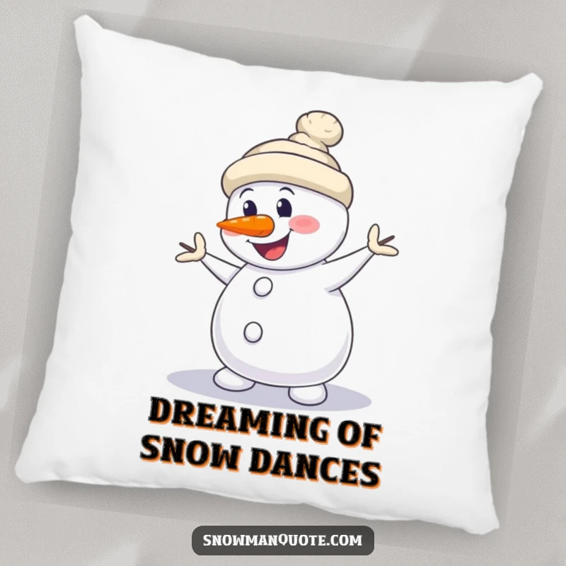 Funny Snowman Pillow: A soft pillow design of a snowman doing a silly dance with a crooked carrot nose.
