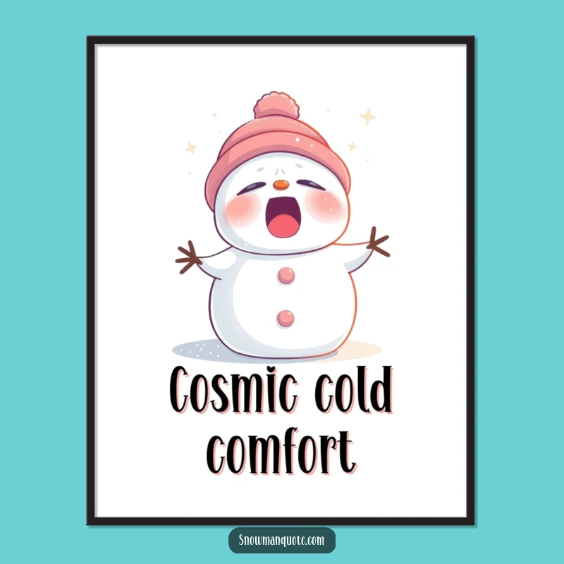 Funny Sleepy Snowman Stardust Digital Art Print, Whimsical Winter Humor for Your Space