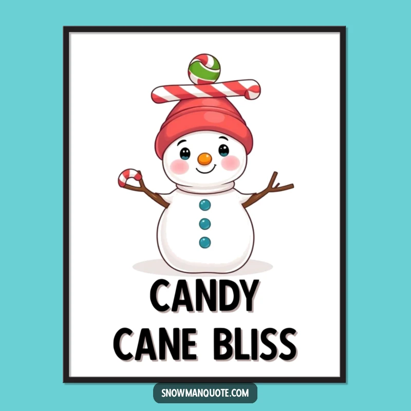 Funny Candy Cane Snowman Digital Art: Festive Balance Print