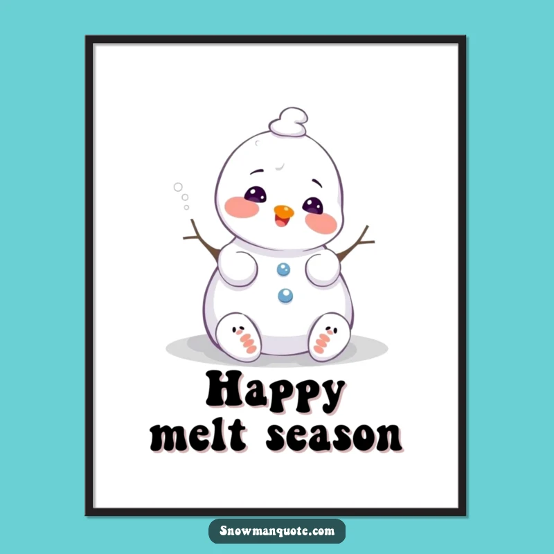 Funny Melting Snowman Digital Art - Happy Winter Print, Instant Gift!