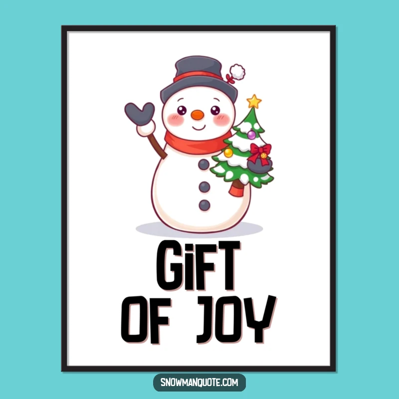 Funny Proud Snowman Tree Art Print: Whimsical Christmas Decor