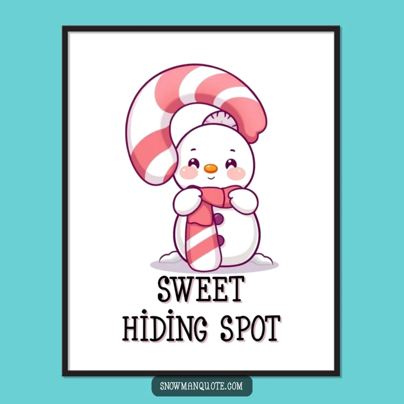 Funny Shy Snowman Candy Cane Art Print: Whimsical Holiday Decor
