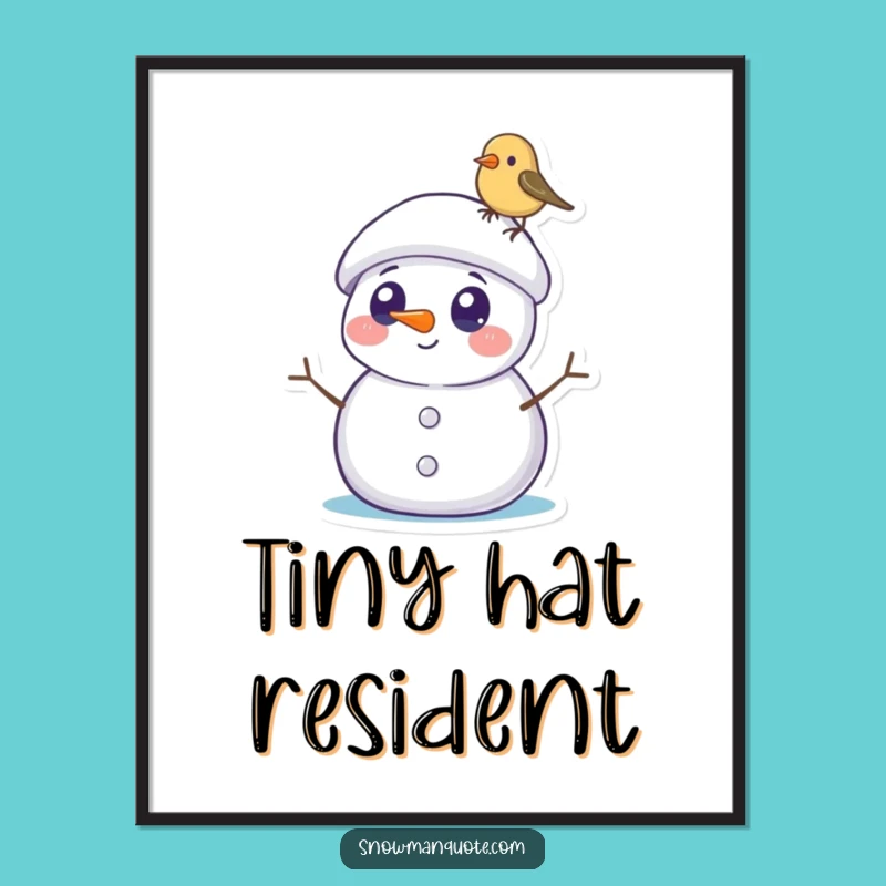 Funny Snowman Bird Digital Art: Surprised Winter Scene, Instant Download Funny Decor
