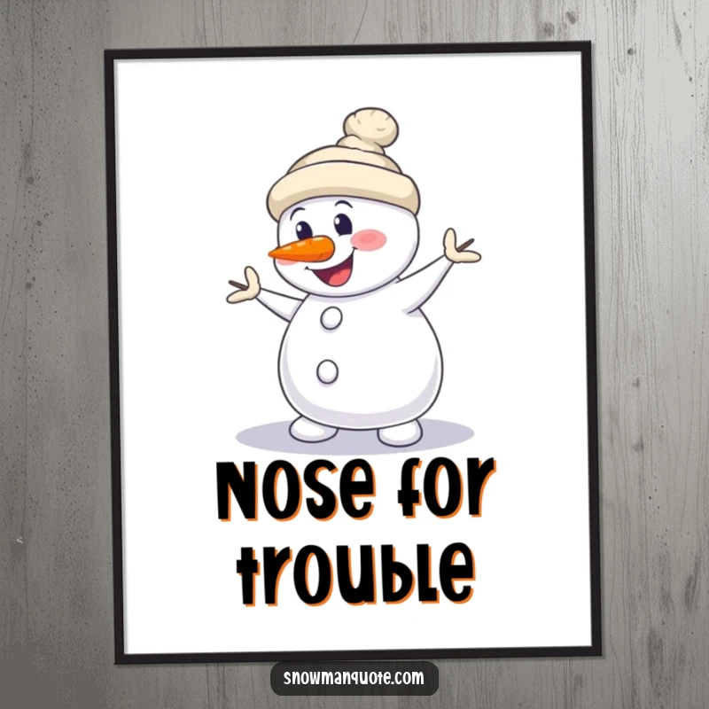 Funny Snowman Digital Art Print: A snowman performs a silly dance with its carrot nose crooked, full of joy.