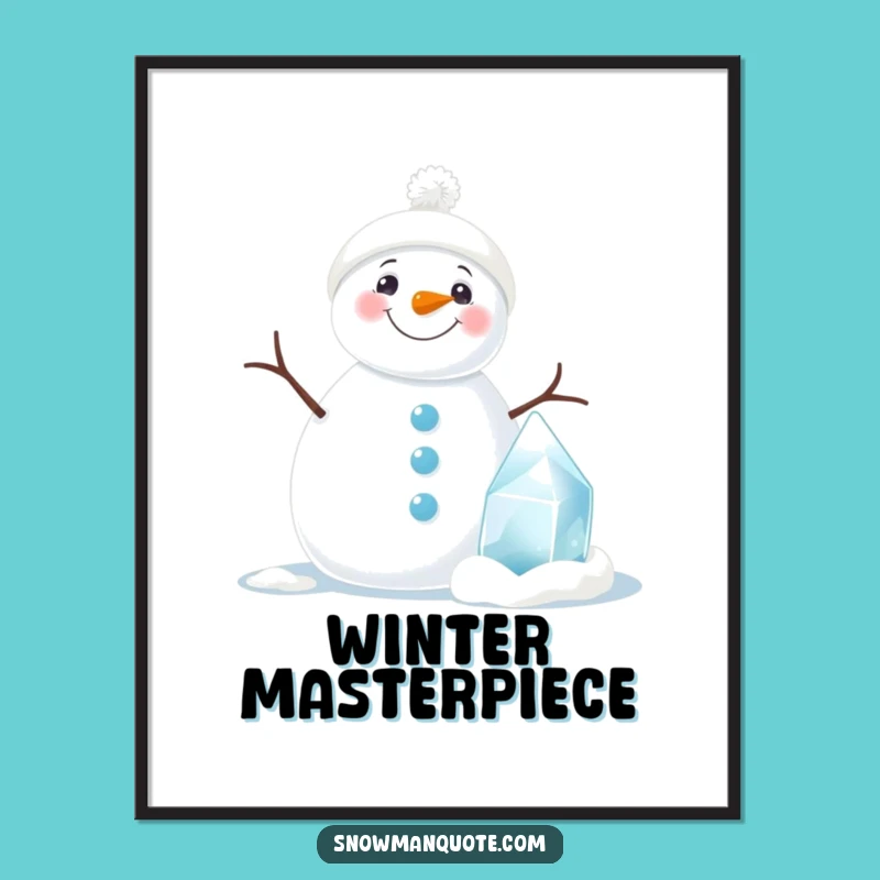 Funny Snowman Digital Art: Beaming Smile & Ice Sculpture for Instant Joy