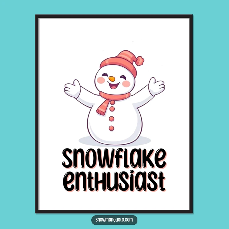 Funny Snowman Hugging Snowflakes Digital Art: Instant Winter Joy