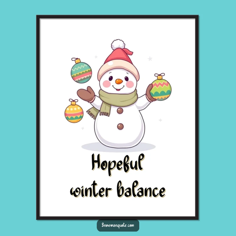 Funny Snowman Juggling Digital Art Print: Instant Holiday Cheer and Hope Gift