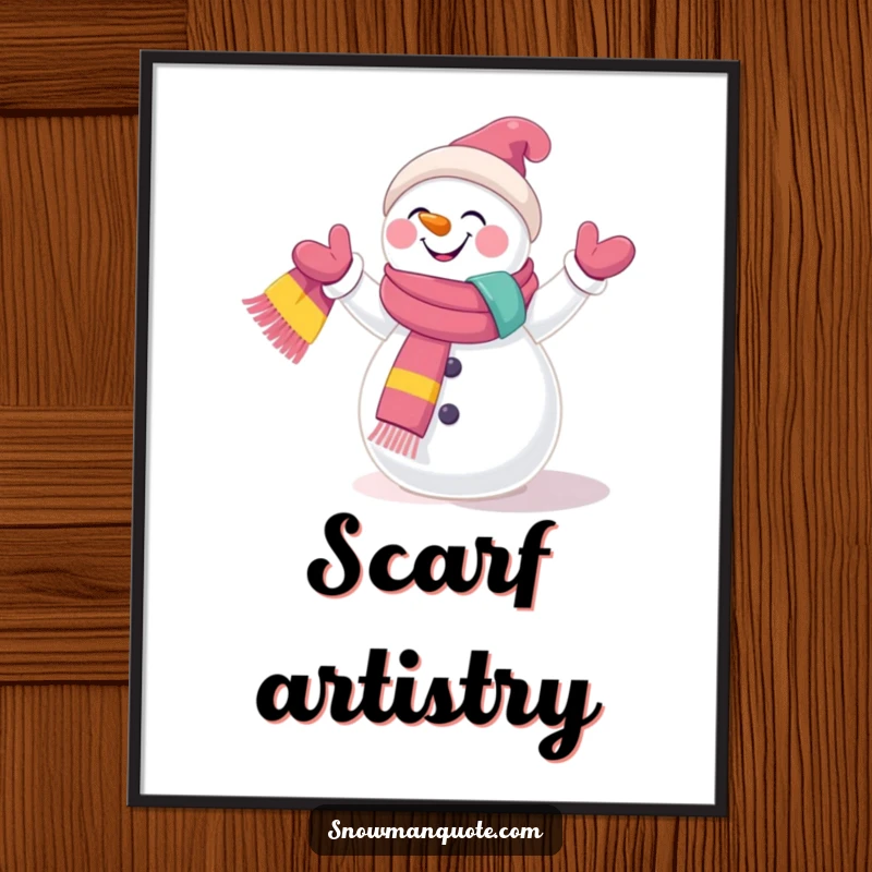 Funny Digital Art Print: A giggling snowman juggling colorful scarves, ready to be printed and hung. Adds immediate winter whimsy.